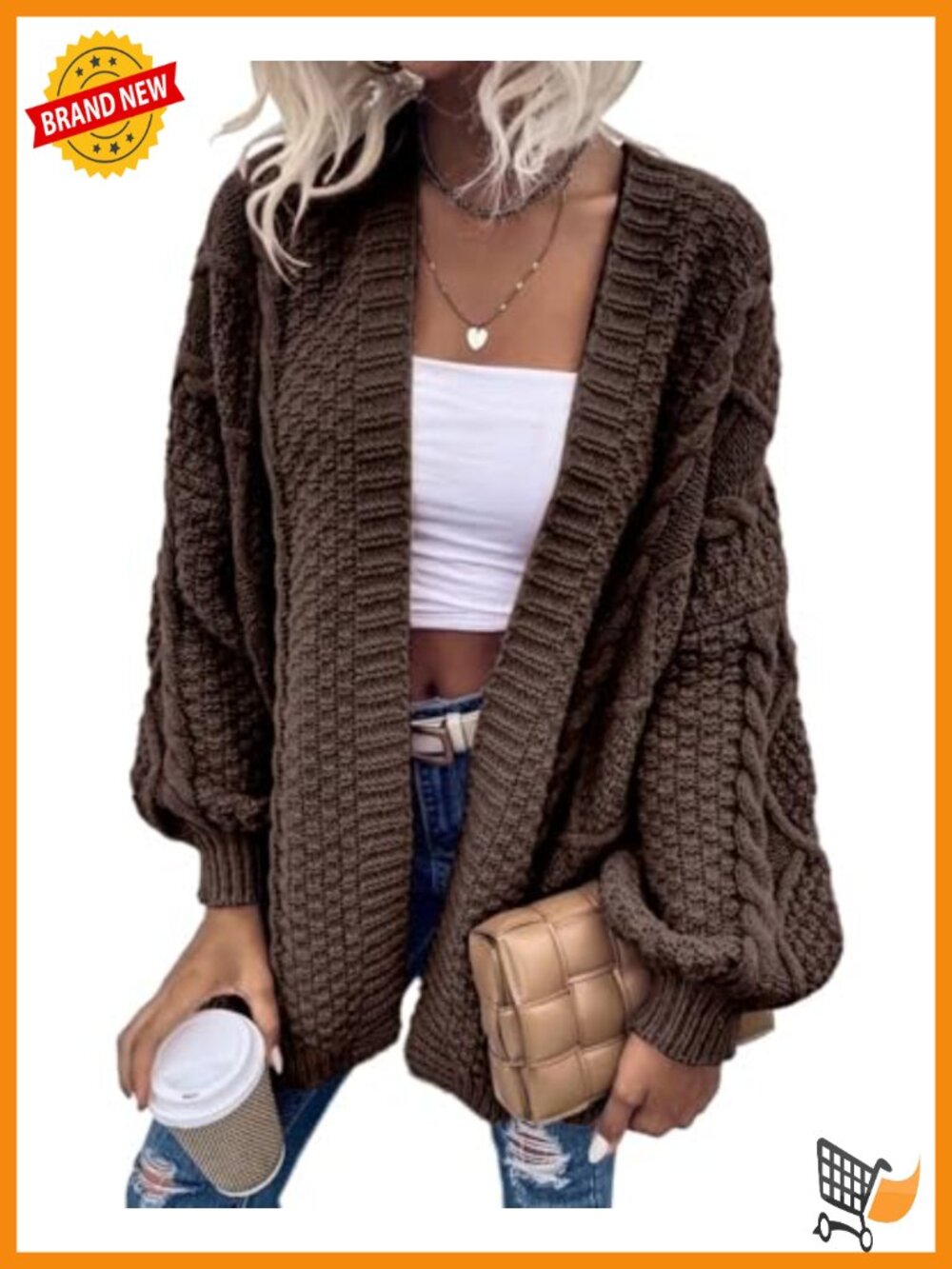 Womens Oversized Cable Knit Cardigan Open Front Chunky Long Sleeve Fall